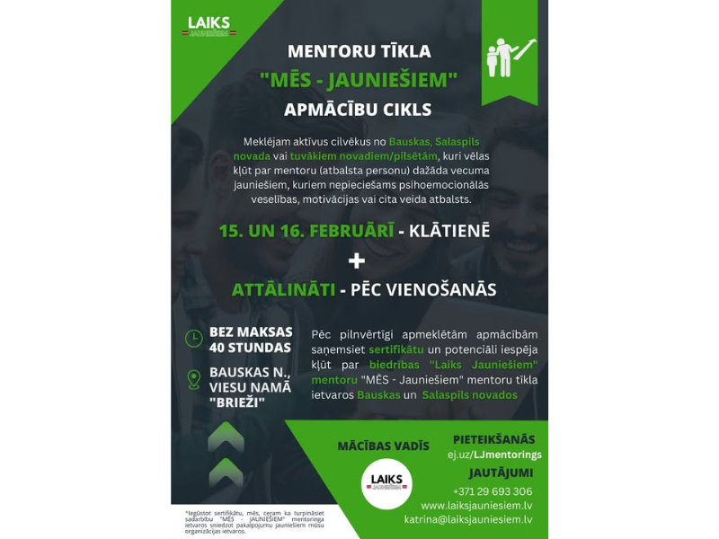 PasÄkuma fotogrÄfija: āMÄS JAUNIEÅ IEMā mentoru apmÄcÄ«bas