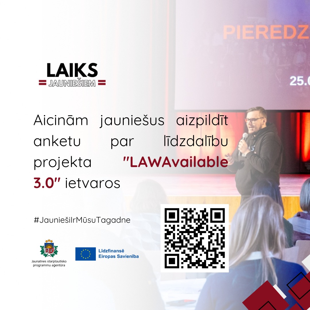 Pasākuma fotogrāfija: Biedrība “Laiks Jauniešiem” izsludina ERASMUS+ līdzdalības projekta #LAWAvailable3.0 aktivitāti