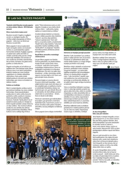 Pasākuma fotogrāfija: Bauskas novada pašvaldība izdevumā “Bauskas novada vēstnesis” sadaļā #LabiBūtĪslīcesPagastā sirsnīgs apraksts par Laiks Jauniešiem darbību pēdējo gadu garumā.