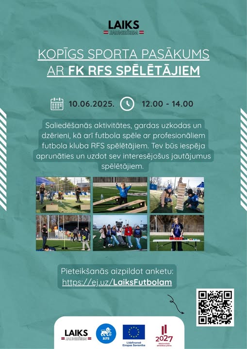 Pasākuma fotogrāfija: Biedrības “Laiks Jauniešiem” Rīgas nodaļa aicina Tevi uz kopīgu sporta pasākumu ar FK RFS spēlētājiem!