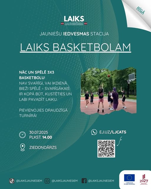 Pasākuma fotogrāfija: Biedrības “Laiks Jauniešiem” Rīgas nodaļa tieši Tevi aicina, Trešdien, 30.jūlijā plkst 17.00 Rīgā, Ziedoņdārza basketbola laukumā sagaida aizraujoša aktivitāte - Laiks BASKETBOLAM.