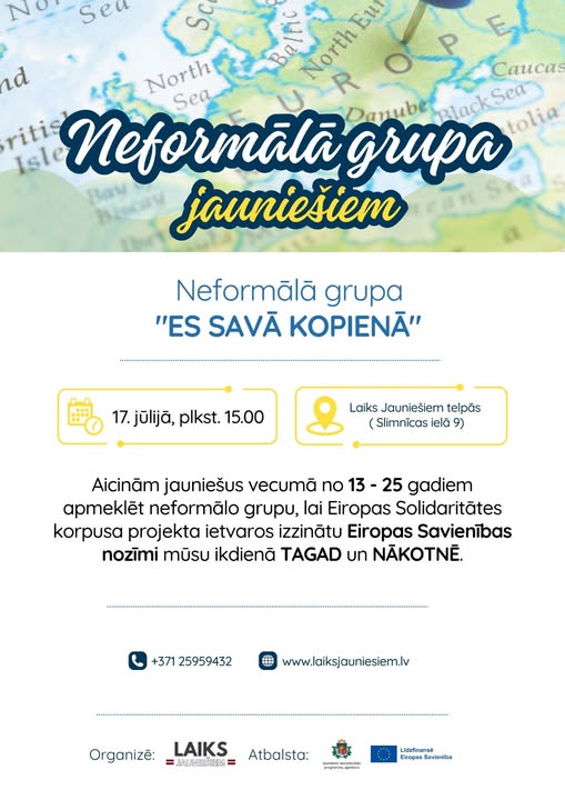 PasÄkuma fotogrÄfija: AicinÄm jaunieÅ”us vecumÄ no 13 - 25 gadiem apmeklÄt neformÄlo grupu āEs savÄ KOPIENÄā.