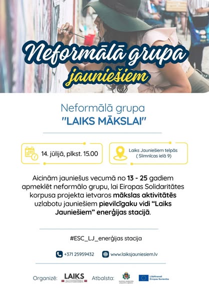PasÄkuma fotogrÄfija: AicinÄm jaunieÅ”us vecumÄ no 13 - 25 gadiem apmeklÄt neformÄlo grupu āLaiks MÄKSLAIā.