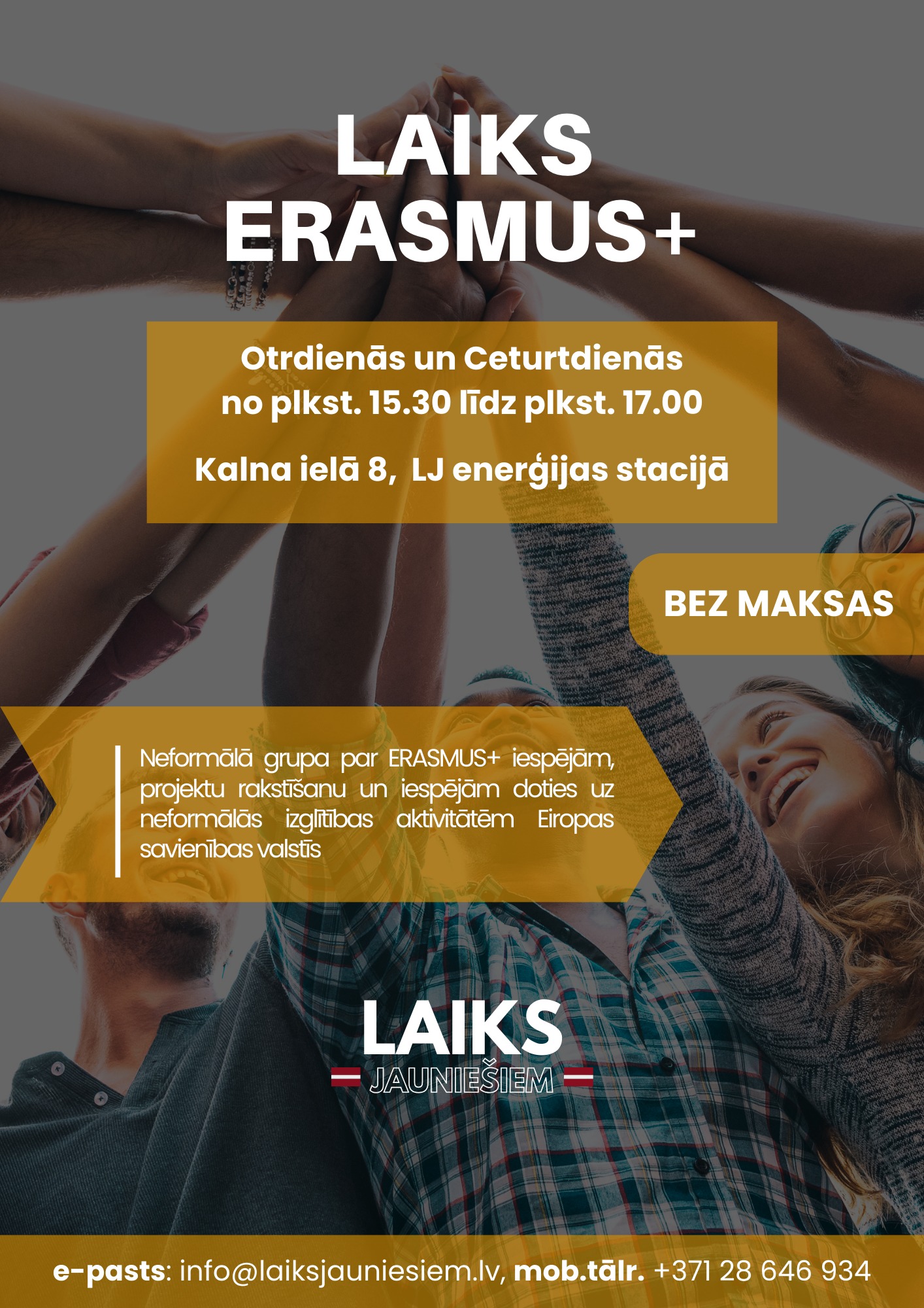 Pasākuma fotogrāfija: Izsludinām neformālās grupas “Laiks ERASMUS”: Bauskā, Kalna ielā 8 (Laiks Jauniešiem enerģijas stacijā).