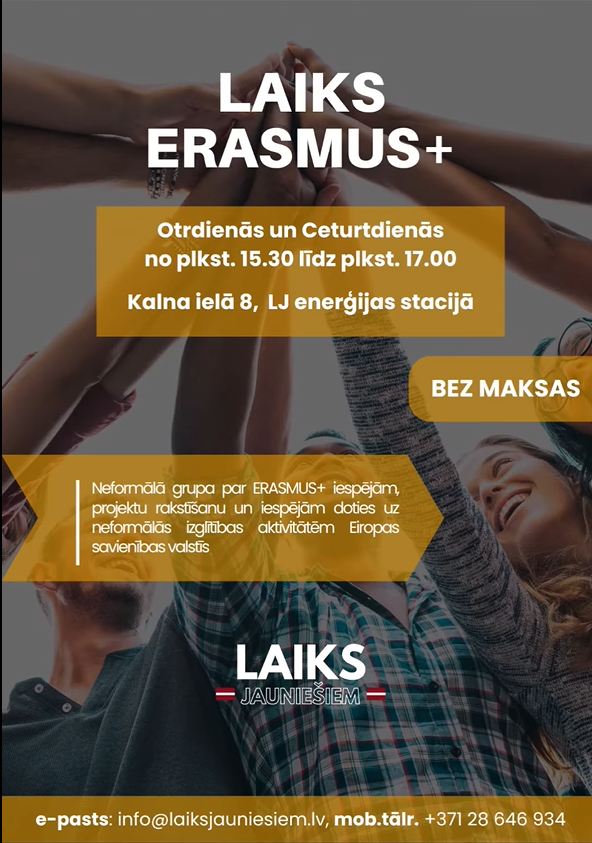 Pasākuma fotogrāfija: Izsludinām neformālās grupas “Laiks ERASMUS”: Bauskā, Kalna ielā 8 (Laiks Jauniešiem enerģijas stacijā).