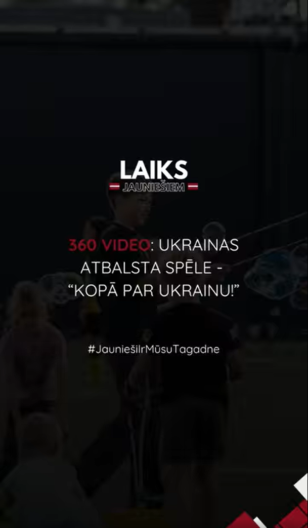 PasÄkuma fotogrÄfija: Ukrainas atbalsta spÄlÄ āKopÄ par Ukrainu!ā kura norisinÄjÄs 13.septembrÄ« LNK sporta parkÄ, nodroÅ”inÄjÄm apmeklÄtÄjiem iespÄju uzfilmÄt savu 360 kameras video klipu.