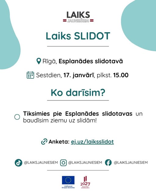 Pasākuma fotogrāfija: Biedrības “Laiks Jauniešiem” Rīgas nodaļa, Esplanādes slidotavā (sestdien), 17. janvārī, plkst. 15.00 aicina uz ziemīgu un aktīvu pēcpusdienu.