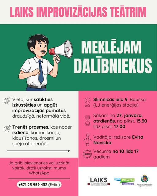 Pasākuma fotogrāfija: Biedrība “Laiks Jauniešiem” startē ar jaunu neformālo grupu jauniešiem (no 10 līdz 17 gadiem) - “Laiks IMPROVIZĀCIJAS TEĀTRIM”