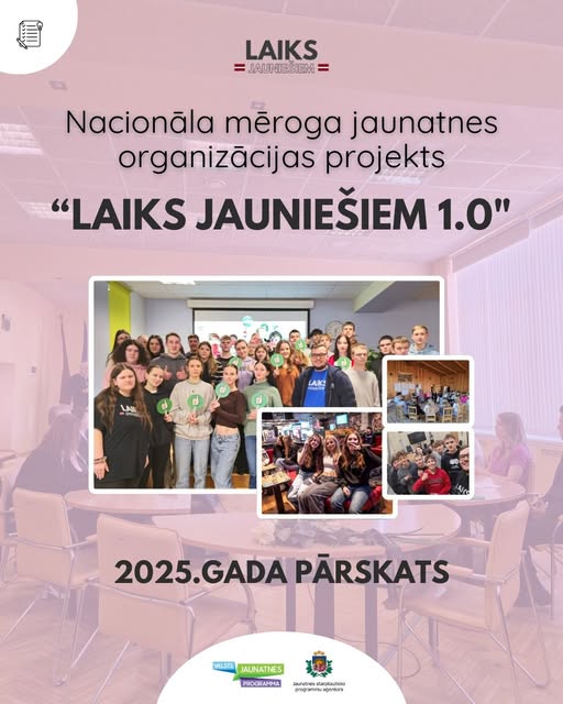 Pasākuma fotogrāfija: Noslēdzot 2025. gadu, biedrība “Laiks Jauniešiem” dalās ar Valsts programmas projekta “Laiks Jauniešiem 1.0” gada pārskata galveno kopsavilkumu.