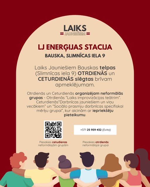 Pasākuma fotogrāfija: Informējam, ka otrdienās un ceturtdienās “Laiks Jauniešiem” Bauskas telpas (Slimnīcas iela 9) ir slēgtas brīvam apmeklējumam, jo tajās notiek neformālās grupas.