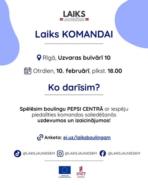 Pasākuma fotogrāfija: Biedrības “Laiks Jauniešiem” Rīgas nodaļa aicina tieši Tevi uz pasākumu “LAIKS KOMANDAI” - vakars jauniešiem, kuri grib iepazīt jaunus cilvēkus un piedzīvot īstu komandas garu!