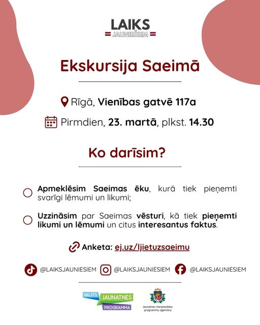 On Monday 23 March at 2.30 pm, let’s meet at 11 Jēkaba Street, Riga, so we can go together to explore the place where important decisions for the whole of Latvia are made.