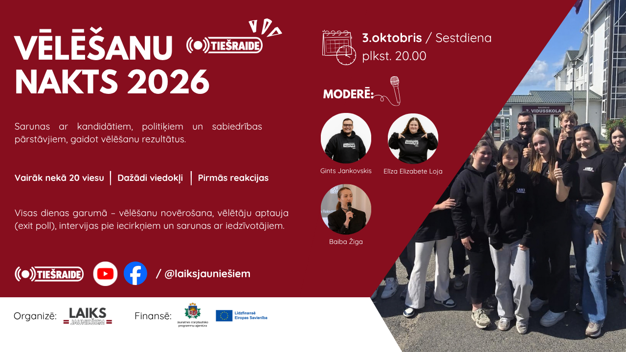 3. oktobrī tiekamies “Vēlēšanu nakts 2026”!